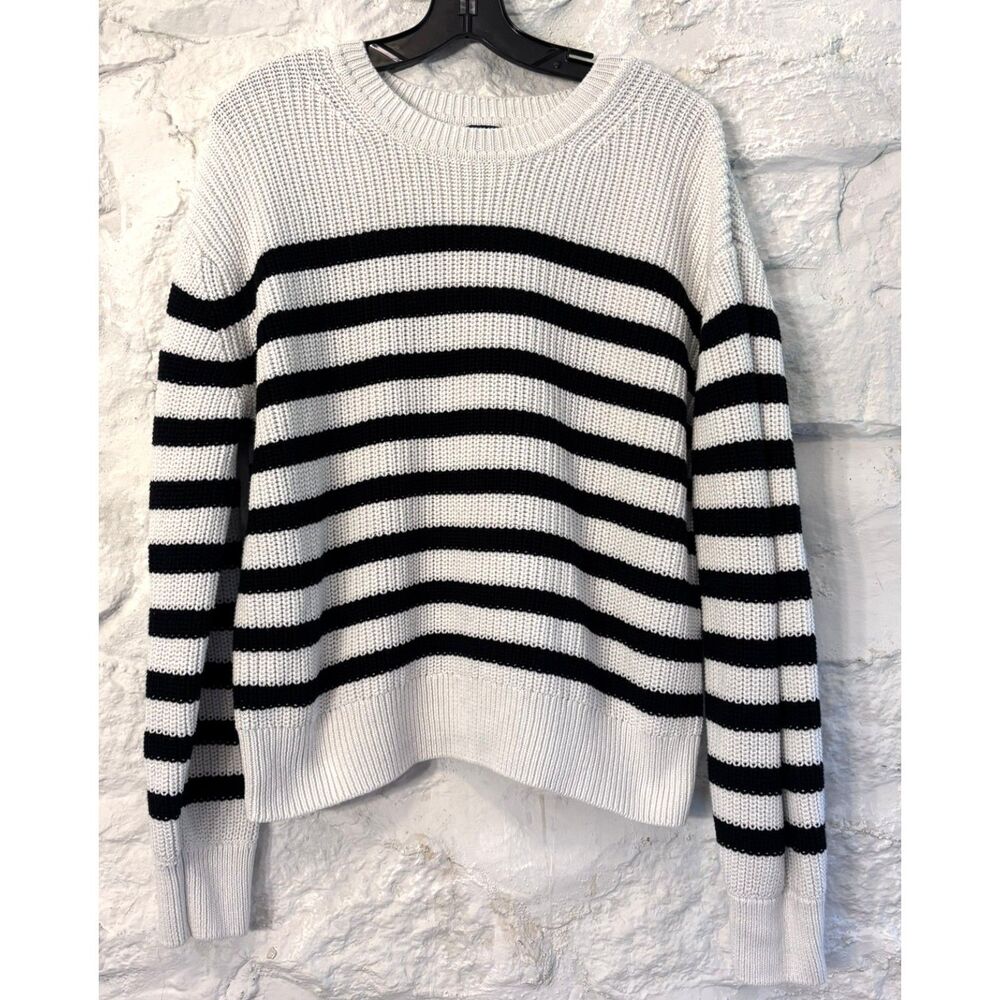 GAP Black & White Breton Striped Cotton Crewneck Sweater XL Coastal Preppy